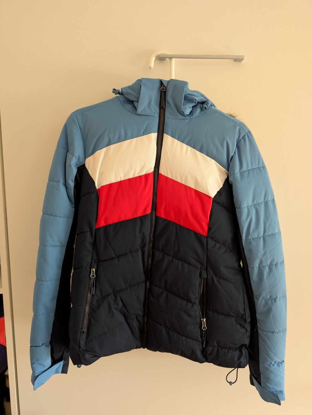 Women's Colorblock Ski Jacket - Light Blue, Red & Navy
